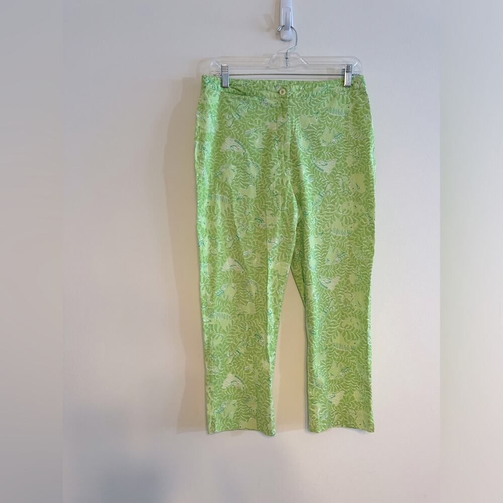 Lilly Pulitzer Ankle Pants Womens 8 Green Good Vintage Jungle Animal Palm Print